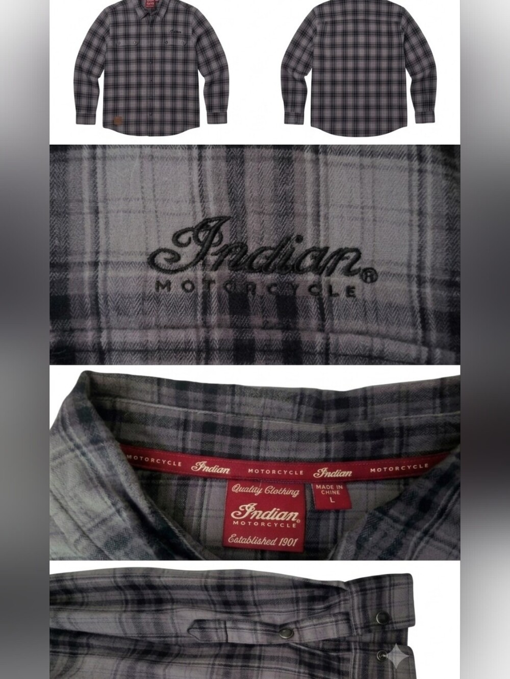 Indian Motorcycle Men's Plaid Flannel Button-Down Shirt - Size L - Picture 2 of 2